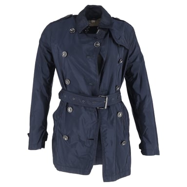 Burberry Double-Breasted Belted Peacoat in Navy Blue Nylon