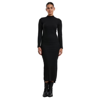 Urban Classics Dames ribbed mock neck jurk met lange mouwen