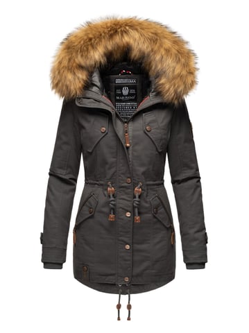 Marikoo women’s winter jacket with detachable faux fur collar & waist drawstring