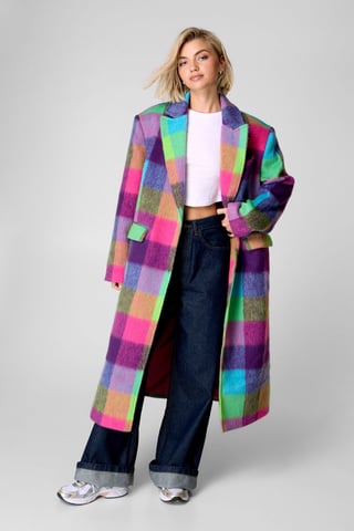 Multi Check Single Breasted Tailored Coat