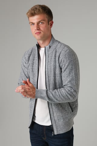 Grey Sherpa Lined Zip-Through Cardigan
