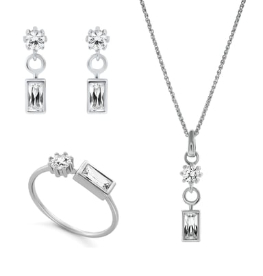 Orphelia 'Madelyn' Dames 925 Sterling Zilveren Set: Ketting + Oorbellen + Ring - Zilver SET-7583