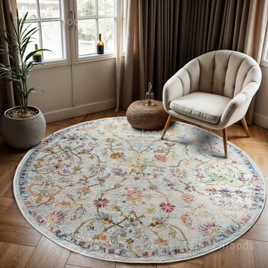 Muratap Picasso sarough vintage rond vloerkleed creme / beige laagpolig-