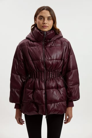 Quilted Drawstring Waist Hooded Rib Cuff Puffer Jacket