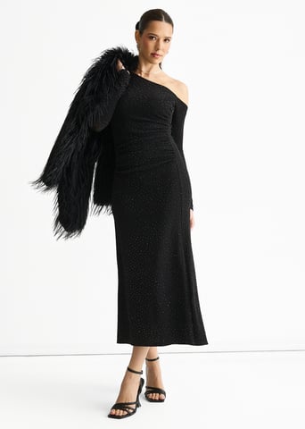 Zwarte midi-jurk met studs en hotfix-details