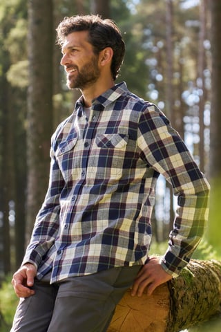 'Trace' Men's Flannel Shirt 100% Cotton Long Sleeve Everyday Casual Winter Top Blue