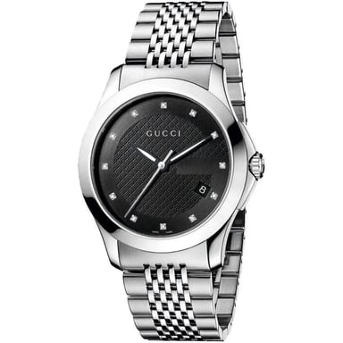 Gucci YA126405 G-Timeless Men's Watch with Black Dial and Silver Bracelet