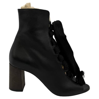 Chloé Harper Peep-Toe Lace-Up Laarsjes in Zwart Leer