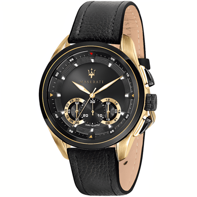 Maserati Chronograph Men's Watch R8871612033 with Black Dial and Leather Strap