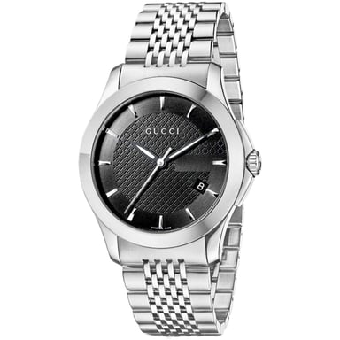 Gucci G-Timeless YA126402 Men's Watch with Black Dial and Silver Bracelet