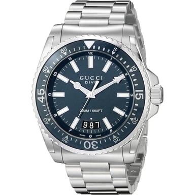 Gucci YA136203 Men's Dive Watch with Blue Dial and Stainless Steel Bracelet