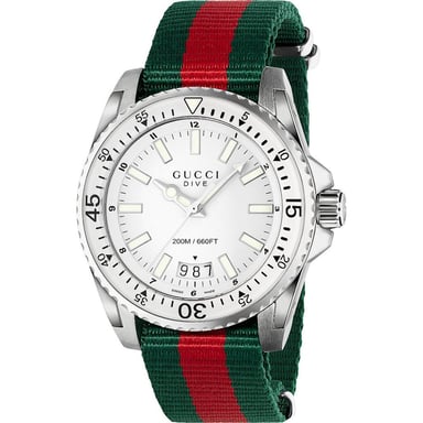 Gucci YA136207 Duik herenhorloge met witte wijzerplaat en textielen band