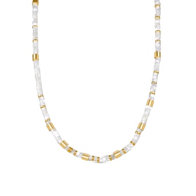 Luxenter Sterling Silver 925 necklace with white mother of pearl finished in 18K yellow gold - Wicoy