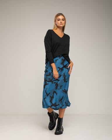 Midi printed skirt with silk