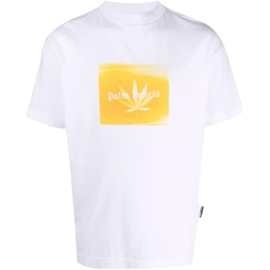 Palm Angels Mens Classic Leaf Logo T-Shirt (White/Yellow)