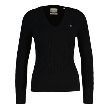 Gant Stretch Cotton Cable V-Neck Knitted Jumper