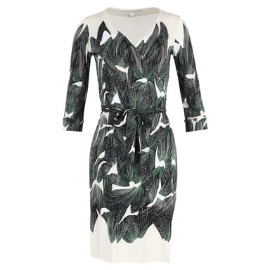 Diane von Furstenberg Julian Printed Wrap Dress in Green Silk