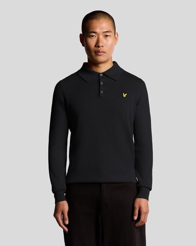 Lyle & Scott Merino Blend Poloshirt met Lange Mouwen - Marineblauw