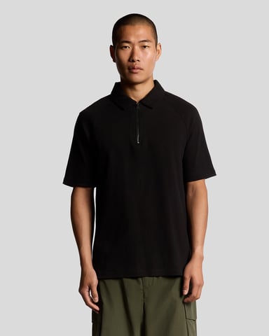 Lyle & Scott Interlock Zipped Polo Shirt - Black