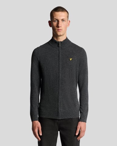 Lyle & Scott Lamswol Blend Rits Cardigan - Grijs