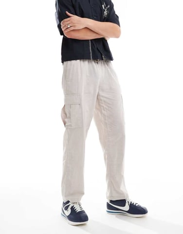 Jack & Jones tapered linen trouser with cargo pockets in beige