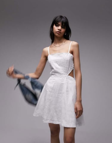 Topshop broderie linen mini dress in white