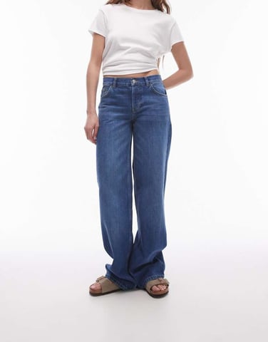 Topshop Ember low rise wide leg jean in rich blue