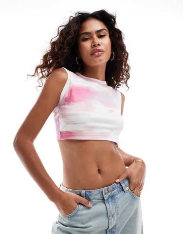 Calvin Klein Jeans cropped tank top in multi print