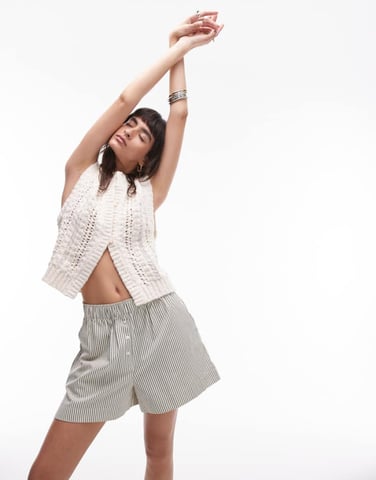 Topshop knitted stitch detail tank in stone