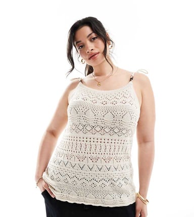 ONLY Curve crochet vest with beaded detail in stone