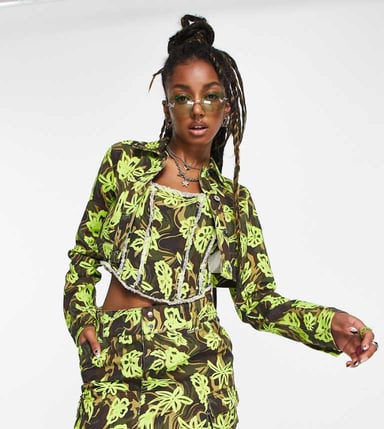 COLLUSION cropped twill jacket in floral camo co-ord