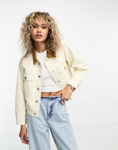 Obey ariana cropped denim jacket in white