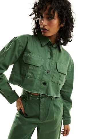 Bolongaro Trevor raw hem cropped worker jacket co-ord in khaki green