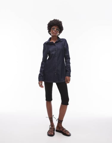 Topshop denim long Slim fit shirt in indigo