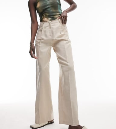 Topshop Tall co-ord linen-blend wide leg trouser in natural