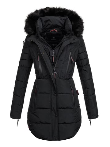 Marikoo long women’s winter jacket Moonshine with faux fur collar & teddy lining