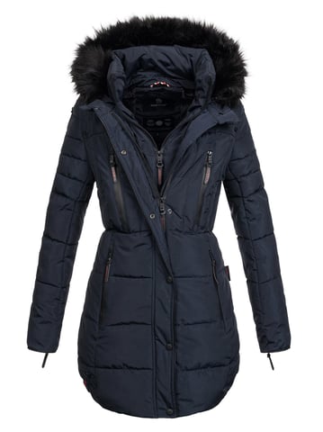 Marikoo long women’s winter jacket Moonshine with faux fur collar & teddy lining