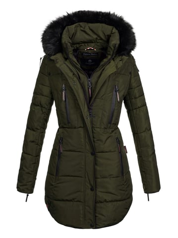 Marikoo long women’s winter jacket Moonshine with faux fur collar & teddy lining