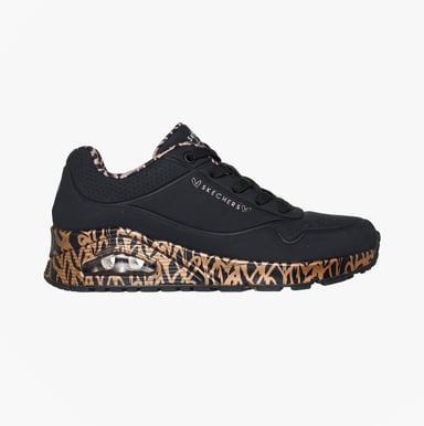 Skechers Uno - Loving Love Womens Casual Trainers Trainers Black Durabuck/ Rose Gold