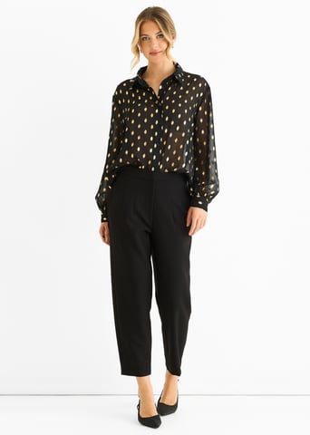 Zwart chiffon folie jacquard doorschijnend shirt