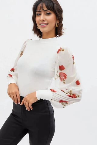 Floral Mesh Sleeve Top