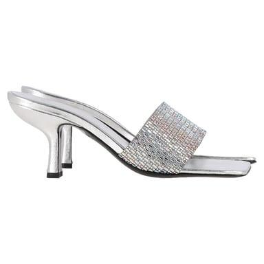 By Far Dylan Crystal-Embellished Mules in Silver Leather