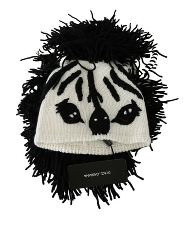 Zebra Knit Hat Creamblack Fringe