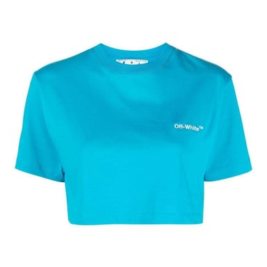 Off White Womens/Ladies Helvetica Crop T-Shirt (Blue)