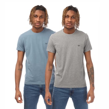 Emporio Armani Logo Endurance T-Shirt för herrar (2-pack) (Grå/blå)