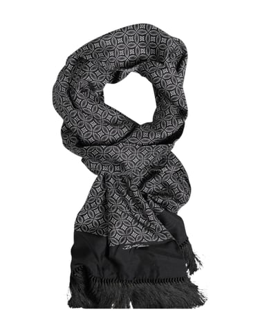 Patterned Silk Scarf Fringed