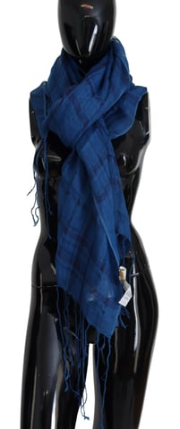 Linen Scarf Checked Pattern Fringed