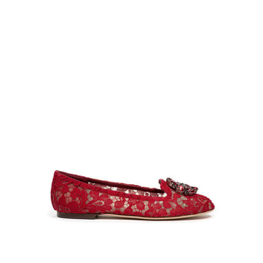 Lace Ballerinas Red Embellished Ballerinas
