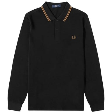 Fred Perry Mens Double Tipped Collar Long-Sleeved Polo Shirt (Black/Stone)