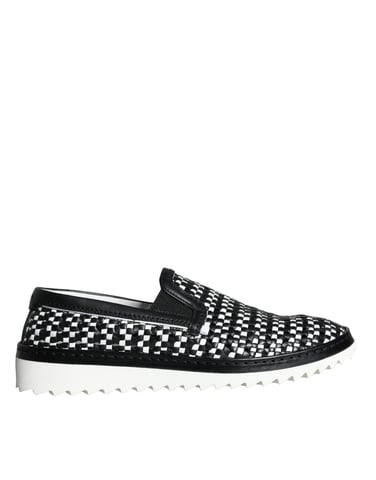 Woven Leather Loafers Checkerboard Style